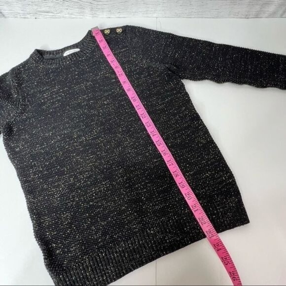 CHARTER Club Woman Black Metallic Gold Sprinkle Pull Over Sweater Petite M - Picture 8 of 9